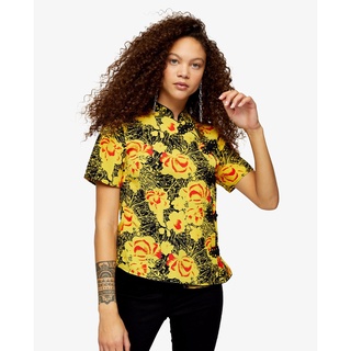 TOPSHOP - Áo kiểu nữ cổ trụ tay ngắn PETITE Yellow Floral Print Frogging 26B02SYLW-060