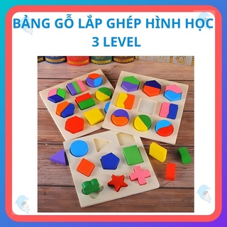 Bảng Gỗ Lắp Ghép Hình Học 3 Level Giúp Bé Phát Triển Khả Năng Nhận Biết Hình Khối Màu Sắc