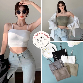 Áo bra hai dây sợi dẹt có đệm ngực dáng ngắn croptop chất gân tăm co giãn, áo bra 2 dây quây ngực có đệm mút