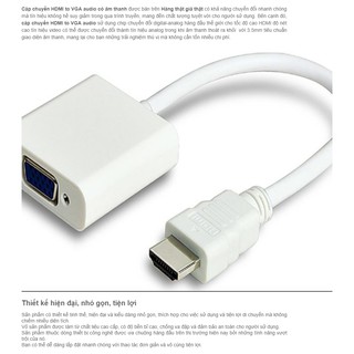 Cáp chuyển HDMI ra VGA.  Có loại không âm thanh hoặc có âm thanh. Vi Tính Quốc Duy