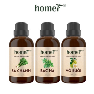 Combo 3 tinh dầu Sả Chanh + Bạc Hà + Vỏ Bưởi Homer 20ml/chai