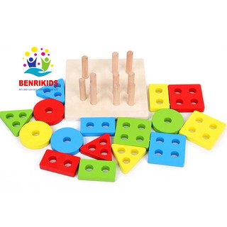 Đồ Chơi Thả Hình 4 Trụ Cột Khối Gỗ Zic Zac Giúp Bé Luyện Tay Và Nhận Biết Màu Sắc Hình Khối