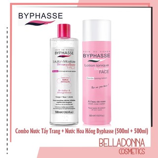 Bộ 1 Nước Tẩy Trang Byphasse Micellar Remover Solution 500ml + Nước Hoa Hồng Dưỡng Da Byphasse Toner Lotion 500ml