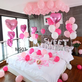 SET BÓNG TRANG TRÍ PHÒNG CƯỚI 60 BÓNG TRÒN TÔNG MÀU TRẮNG-HỒNG MS03(tặng kèm cuộn ruy băng)