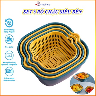 Bộ Rổ 6 Món Kèm Chậu Chất Liệu Nhựa Cao Cấp, Đựng Đồ Đa Năng
