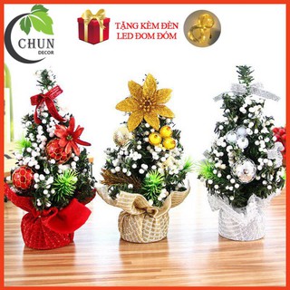 (Tặng đèn led đom đóm) Cây thông noel để bàn cao 20cm trang trí bàn làm việc, giá sách, kệ tủ, làm quà tặng