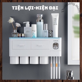 Bộ Nhả Kem Đánh Răng Tự Động/Giá treo phòng tắm/Giá để bàn chải và cốc đánh răng tiện lợi/ Kệ treo bàn chải đánh răng