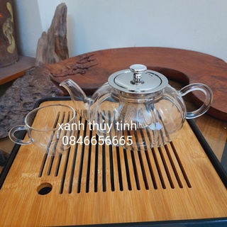 Ấm thủy tinh lõi inox quả bí 950ml chịu nhiệt 400 độ, đun được bếp