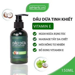 Dầu Dừa MILAGANICS Nguyên Chất Ép Lạnh Mỹ Phẩm, Dưỡng Mi, Dưỡng Tóc, Dưỡng Môi, Dưỡng Da Vòi Pump 150ml (Chai)