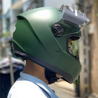 (Hàng mới về) Mũ Bảo Hiểm Fullface - Asia MT120 - Xanh lính nhám - bảo hành 12 tháng - tặng kèm balo dây rút