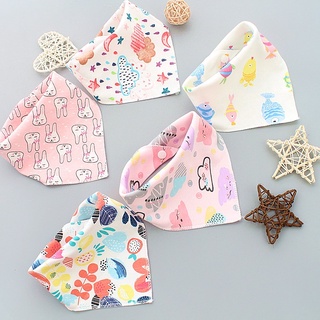 Set 5 yếm tam giác cotton màu cúc bấm in hình dễ thương cho bé