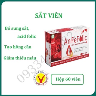 Sắt viên An Fefolic hộp 60 viên giúp bổ sung sắt, acid folic tạo hồng cầu cho máu, giảm thiếu máu do thiếu sắt