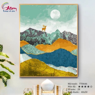 Tranh tự tô màu sơn dầu số hóa trừu tượng - Mã TT0646 Tuần lộc dưới trăng