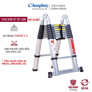 Thang nhôm rút chữ A gấp gọn cao 5M nhập khẩu Nhật Bản FUJIHOME TLA08, rút đôi xếp gọn gia đình đa năng - Bảo hành 1 năm