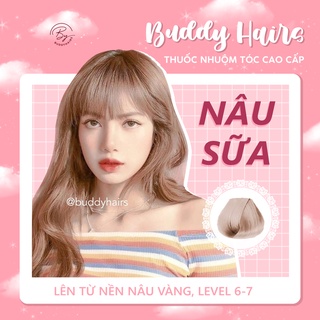 Thuốc nhuộm tóc NÂU SỮA , NÂU TRÀ SỮA không dùng Thuốc tẩy tóc của Buddyhairs tặng kèm găng tay , mũ trùm , trợ nhuộm