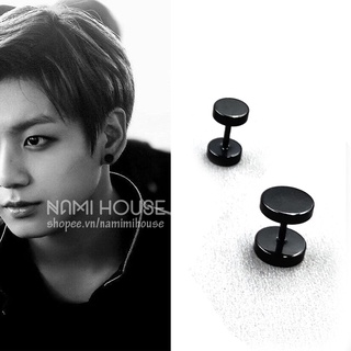 Bông tai nam nữ unisex nút tròn đen quả tạ siêu rẻ đẹp phụ kiện trang sức style hot trend hàn quốc bts idol kpop