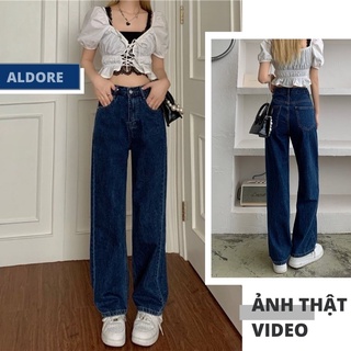 Quần jean ống suông rộng xanh đậm thương hiệu Aldore phong cách học sinh Ullzzang MSC4