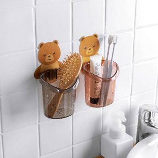 Cốc gấu dán tường siêu dính đựng bàn chải kem đánh răng