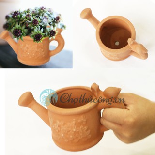 Bình tưới Chậu đất nung mini có lỗ xinh xắn, vintage làm chậu trồng cây cảnh, sen đá, xương rồng [D17xC9xR9cm]