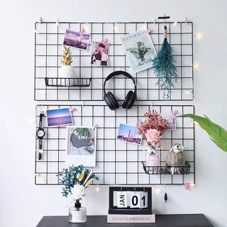 Khung Lưới Sắt Trang Trí Treo Tường Xinh Xắn Kết Hợp Phụ Kiện Kẹp Gỗ, Đèn Led, Rổ Cài