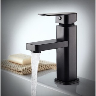 Vòi rửa mặt, Vòi lavabo nóng lạnh cao cấp SNL34 (vuông đen) tặng đôi dây cấp nước inox