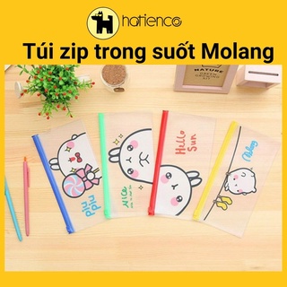 Túi zip A6 đựng bút, mỹ phẩm trong suốt, chống nước hình Molang dễ thương