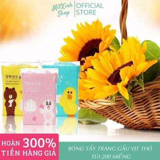 Bông tẩy trang 200 miếng gấu vịt thỏ 100% cotton - Cam kết hàng chính hãng
