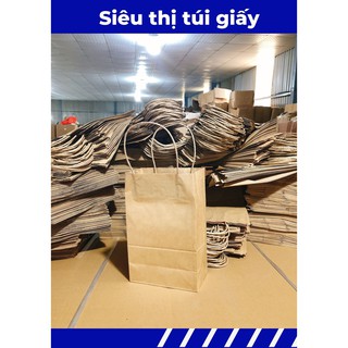COMBO 50 CHIẾC TÚI GIẤY KRAFT XI MĂNG S1: 15.5x9x25 cm CÓ QUAI ( ẢNH THẬT SHOP TỰ CHỤP)