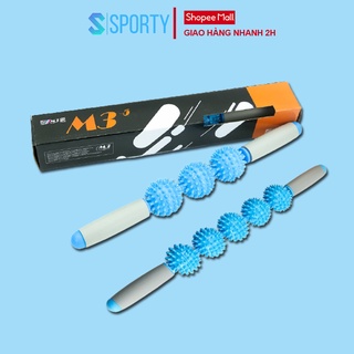 Gậy lăn massage bóng gai thư giãn cơ bắp, thanh massage 3 bóng, 5 bóng gai lăn giảm đau nhức, mát xa toàn thân SPORTY