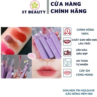 Son kem tím HOLDLIVE gấu bông mềm mịn