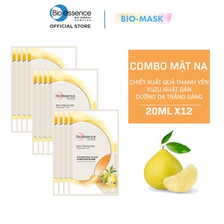 Bộ 12 miếng Mặt nạ dưỡng trắng da chiết xuất quả thanh yên Yuzu Nhật Bản Bio-essence 20ml (12 miếng x 20ml)