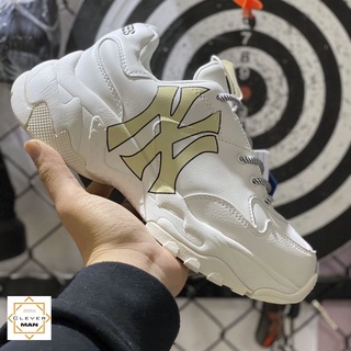 Giày Thể Thao Sneaker Nam Nữ MLB Big Ball Chunky NY Trắng Kem Chữ NY Vàng Nhạt CLEVER MAN STORE