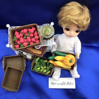 Khay rổ chữ nhật mini dùng cho búp bê trang trí nhà búp bê tí hon BJD tỉ lệ 1/8, 1/12. Dollhouse, Miniature.