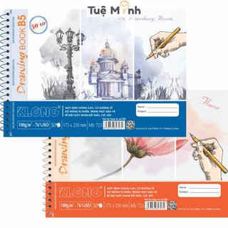 Vở vẽ kỹ họa B5 50 tờ gáy lò xo xé thuận tiện KLong MS 723 giấy 100gsm