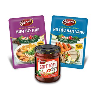 Combo 1 gói Xốt Barona Bún Bò Huế 80g, 1 gói Xốt Barona Hủ Tiếu Nam Vang 80g TẶNG 1 Hũ Sa tế XO Thượng hạng Barona 100g