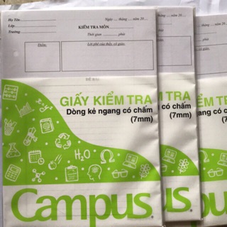 COMBO 5 tệp giấy kiểm tra kẻ ngang campus có chấm ( 25 tờ đôi /1 tập )Bìa xanh lá
