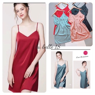 Váy 2 dây lụa satin cao cấp Đầm 2s cổ V suông váy ngủ lụa