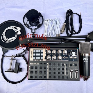 ĐẦY ĐỦ COMBO THU ÂM LIVESTREAM CARD K300PLUS 2022 Mới Nhất+ MIC ISK AT850 tặng kèm tai nghe bảo hành 1 năm