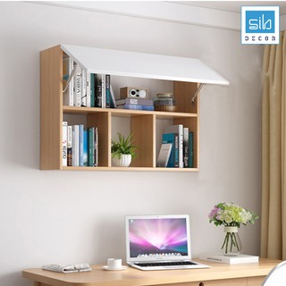 Tủ Sách Văn Phòng Treo Tường 3 Ngăn Có Cánh SIB DECOR (Không gồm đồ trang trí trên kệ)