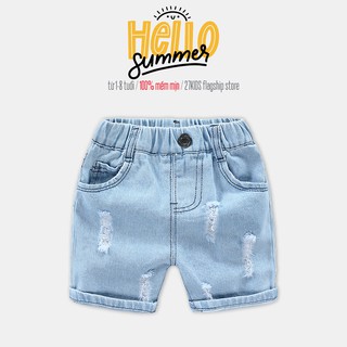 Quần JEAN bé trai XIAILE quần short cho bé họa tiết phối rách chất bò mềm