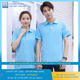 Áo thun nam nữ có cổ ( Cổ trụ Polo ) màu xanh thiên thanh trơn - Vải Cá sấu Poligan Thái