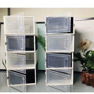 Combo 4 Hộp Đựng Giày Cưa Ngang Nắp Nhựa Cứng Trong Suốt, Tủ Đựng Giày Đa Năng Kệ Để Giày Lắp Ráp Thông Minh