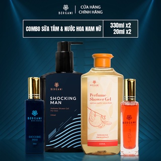 Combo Sữa tắm Nam 330ml &amp; Nước hoa Nam Shocking Man 35ml &amp; Sữa tắm Nữ Bergami 330ml &amp; Nước hoa Nữ Scent Dream 20ml