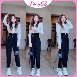 Quần Tây Baggy Đai vải cạp siêu cao Loại Đẹp công sở lưng cao tôn giáng PONY68