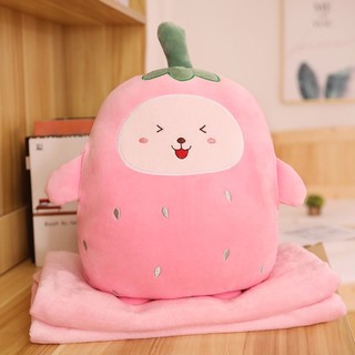 Gấu Bông Có Mền - Chăn Gối Văn Phòng 3in1 Dâu Hồng