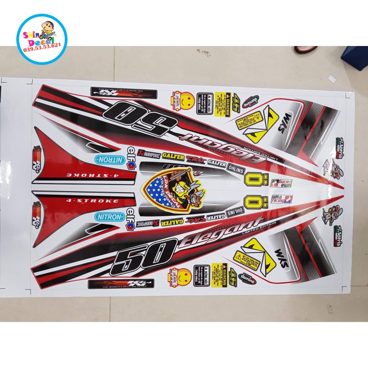 [SHIN DECAL] Tem xe elegant 50 2016 trắng đỏ