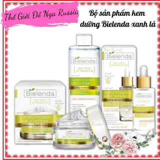 Bộ sản phẩm kem dưỡng, serum, toner Mezo xanh lá Bielenda cho da dầu mụn giúp da căng bóng, mịn màng