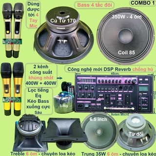 Mạch loa kéo 4 tấc đôi đỉnh cao 400W + 400W DSP Reverb Echo có chống hú - Equalizer 5 Band 2 kênh loa Bass xịn kèm mic