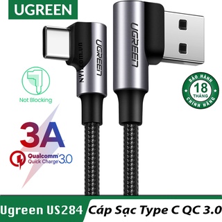 Cáp Sạc Nhanh USB C 3A QC 3.0 Đầu Vuông Góc Ugreen US284 - BH 18T Chính Hãng