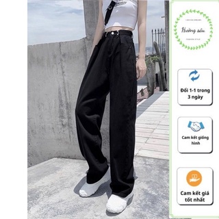 Quần bò ống suông cài eo dáng dài rộng Ulzzang phong cách hàn quốc